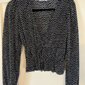 Zara Black and White Ruched Crop Blouse